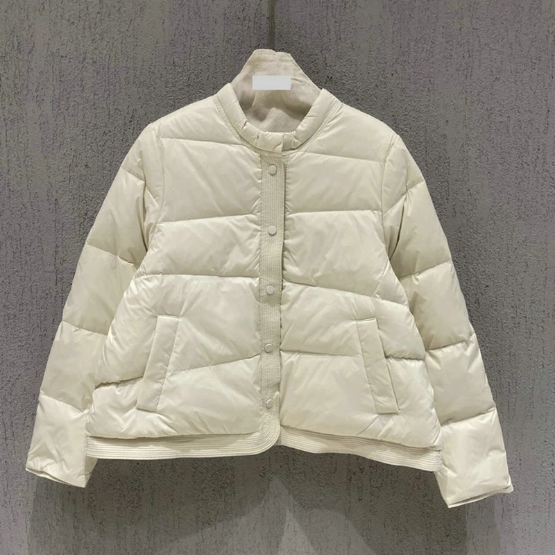 

Winter Double Sided Use Puff Short Down Jacket Female Single Breasted Warm Jackets Women White Duck Down O Neck Parker Outwears