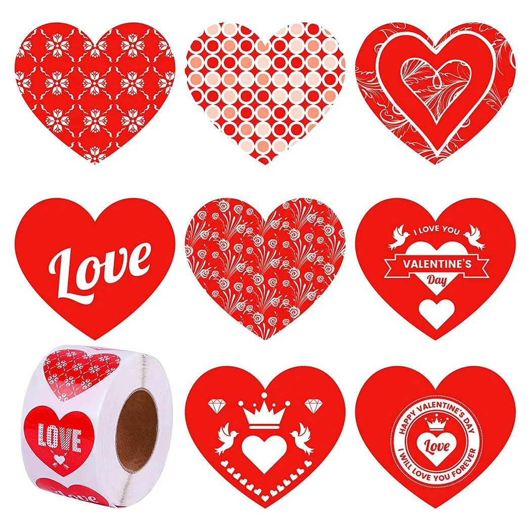 500PCS Heart Shaped Stickers for Valentine's Day Party Favors Wedding Decorations Scrapbooking Crafts and DIY Projects