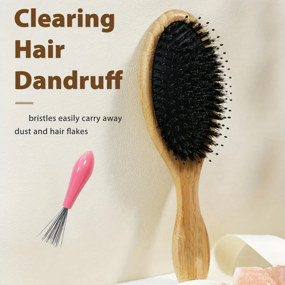 

Soft Bristle Hair Brush Set with Bamboo Comb for Gentle Detangling Shine Restoration for Women Men with 1pc Cleaner Brush