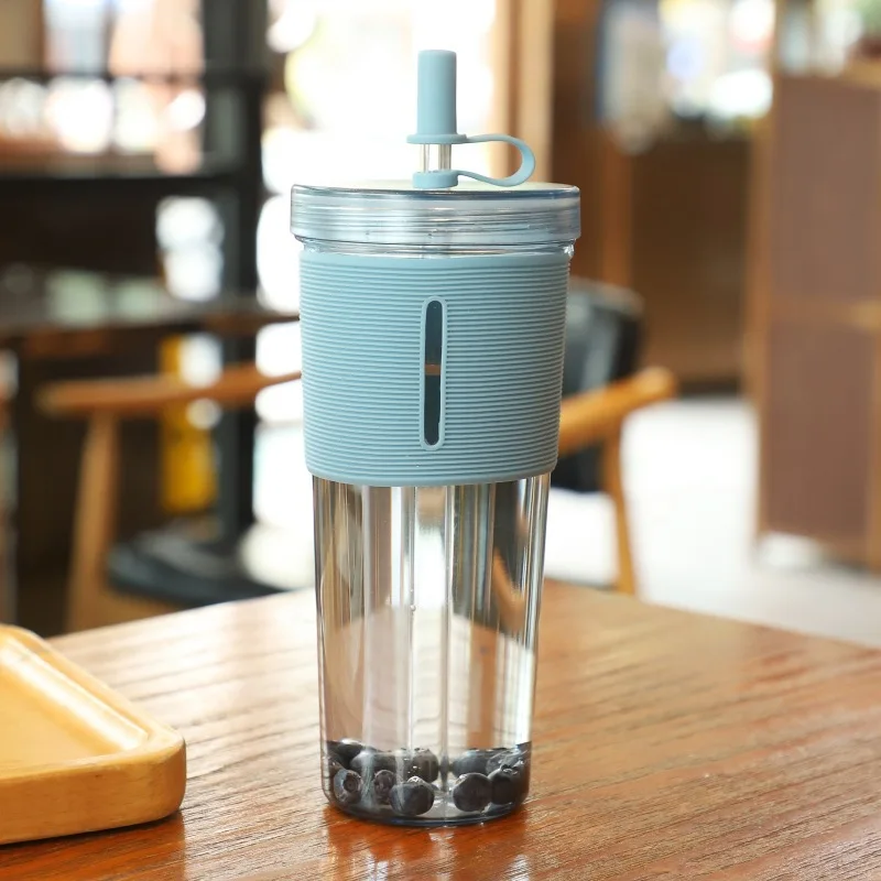 

710Ml/24Oz Large Capacity Coffee Cup, Plastic Water Bottle with Straw, High Temperature Resistant Clear,reusable Cups with Straw