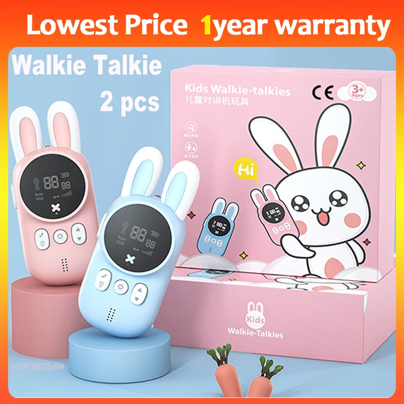 New 2PCS Rabbit Walkie Talkie 3KM Range Handheld Transceiver UHF Radio Lanyard Children Birthday Gift Mini Kids Toys Interphone