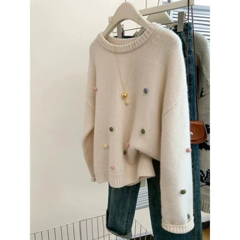 

Gray Short Round Neck Pullover Sweater for Women in Autumn and Winter Lazy Loose Inner Layered Sweater Top