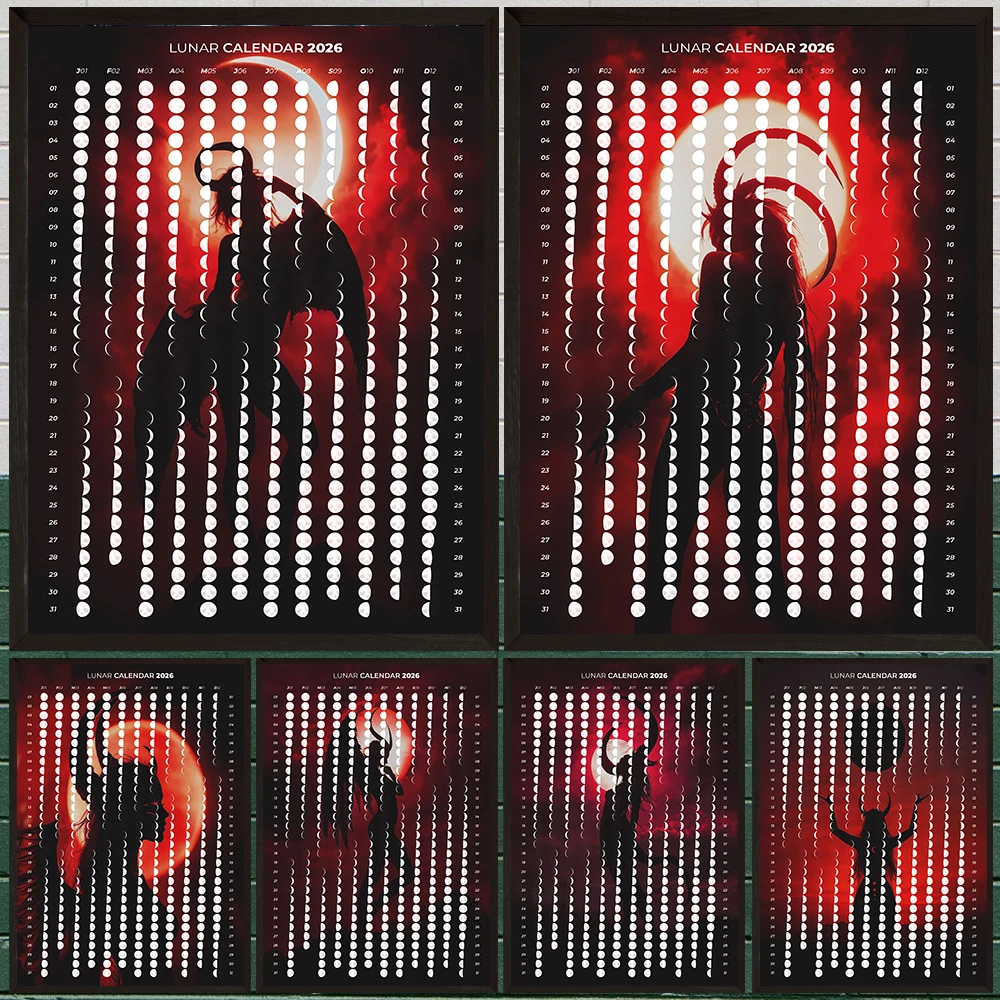 

2026 Moon Phases Calendar Gothic Wall Art Canvas Painting,The Banshee And The Moon Abstract Witchcraft Art Poster Print Decor
