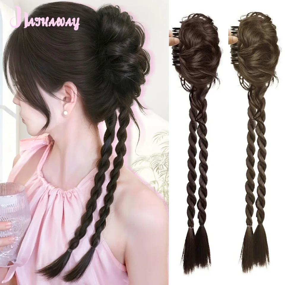 24 Inch Ponytail Female Synthetic Grasping Clip Flower Bud Ball Head Fluffy Hair Amount Grasping Clip Twisted Ponytail Female