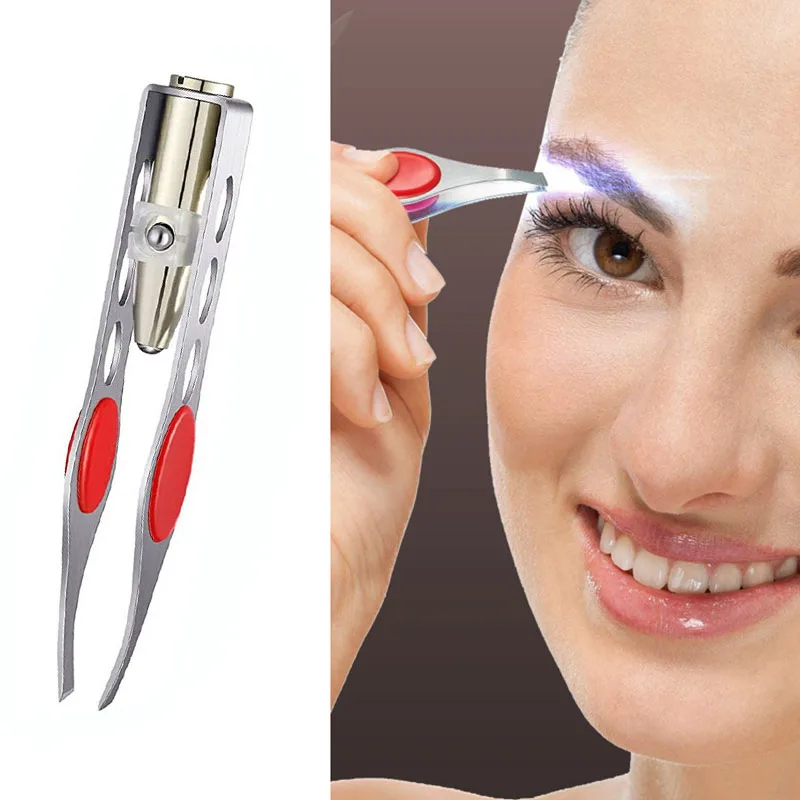 LED Illuminated Eyebrow Clip Non-slip Eyebrow Tweezers Clipper Trimming Stainless Steel Hair Removal Clamp Makeup Beauty Tool