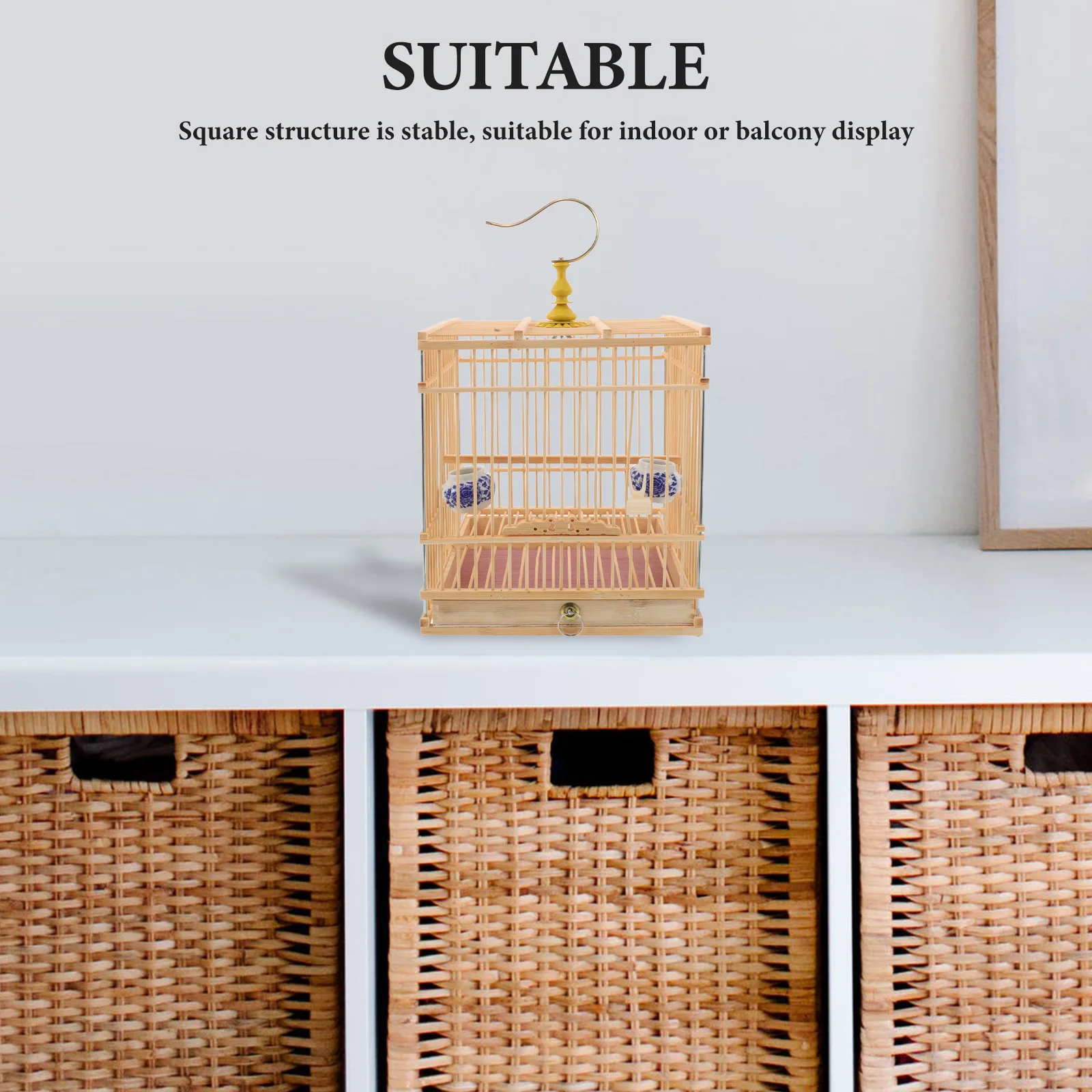 

Bamboo Bird Cage Canary Parrot for Lovebirds Goldfinches Small Parrots Rectangle