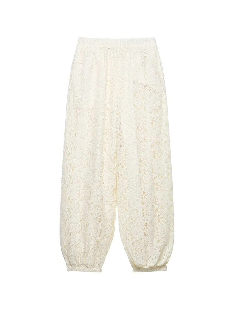 Women Summer Loose Harem Pants 2026 Fashion Solid Lace Elastic waist Female Elegant Street Trousers Clothing