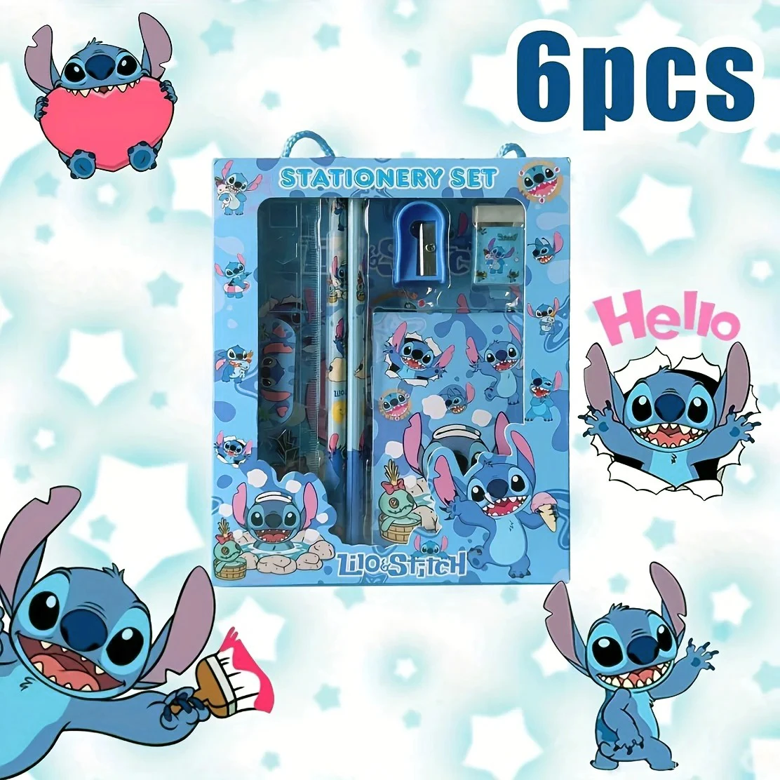 6PCS/Set Disney Stitch Stationery Set School Gifts With Penc