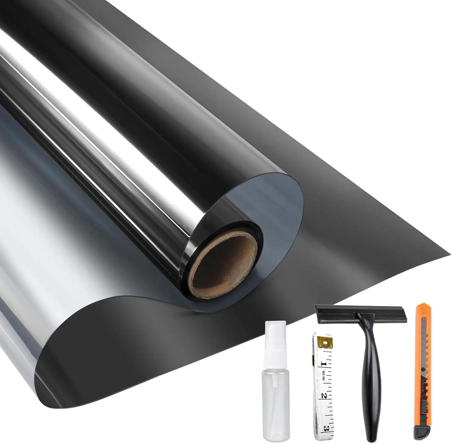 

One Way Privacy Window Film, Reflective Heat Sun Blocking Tint, See Out Not In for Home Door, 35.4x196.8 Inch Black-Silver