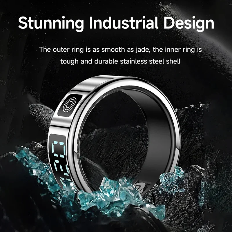 SR08 Smart Ring Multi Sports Modes Heart Rate Blood Oxygen Monitoring 5ATM Waterproof LED Display Screen Gesture Swipe Ring