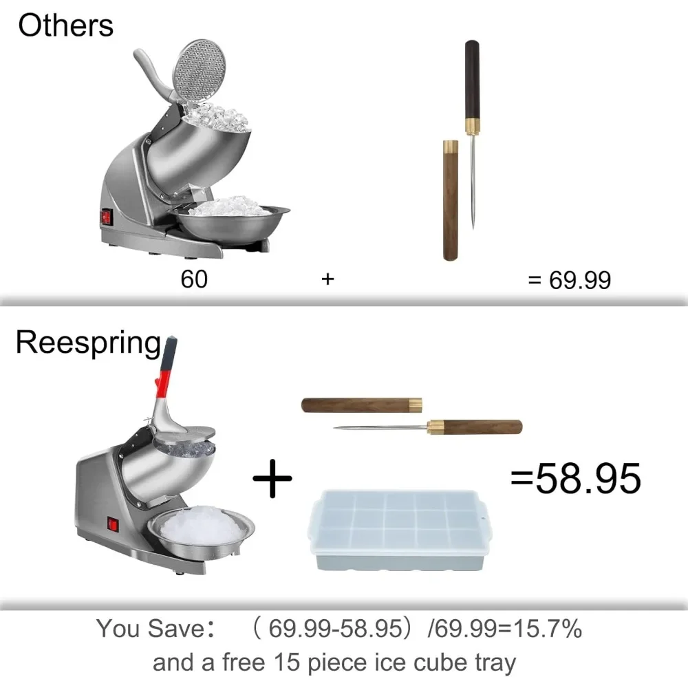 شير مع شفرة مطبخ كهربائية من الفولاذ المقاوم للصدأ لمخروط الثلج والثلج (300 وات