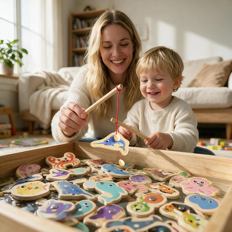 New Wooden Magnetic Fishing Game Early Education Toy Number Color Cognition Fine Motor Skills Training Interactive Game Gift image 3