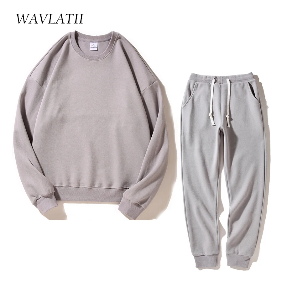 WAVLATII Women New White Streetwear Sweatshirts Sets Female Grey Casual Oversized Sporty Hoody Tops Pants Suits for Young WH2390