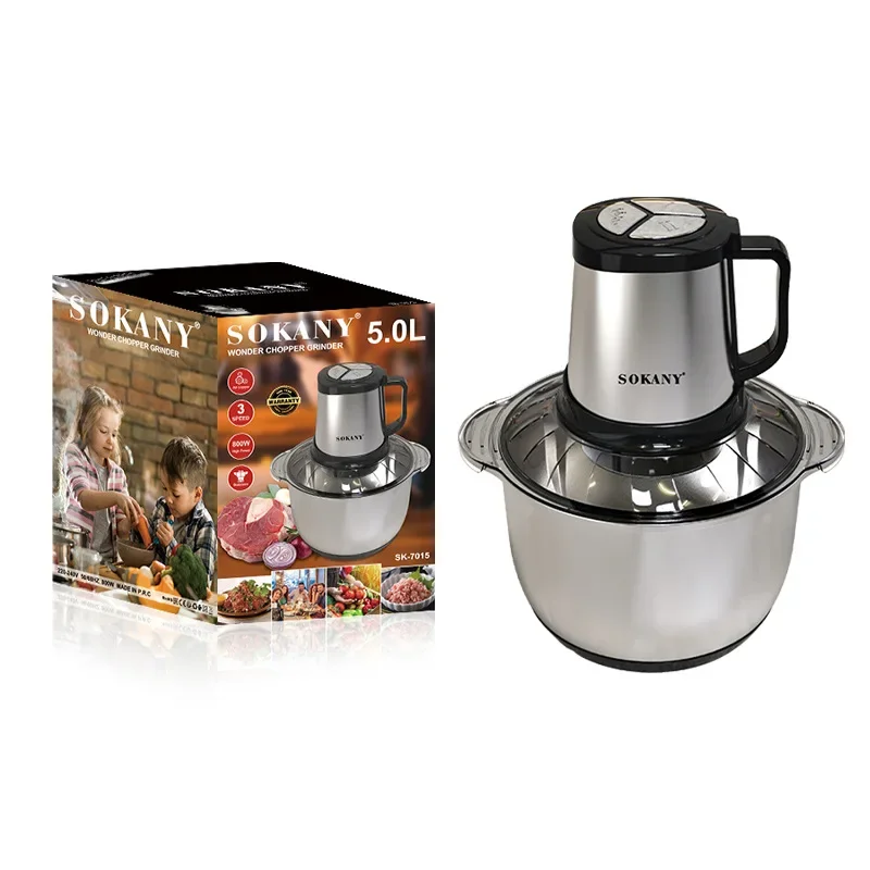 Food Processors Electric, Meat Grinder 5L Stainless Steel Meat Blender Food Chopper for Meat, Onion, Garlic, Vegetables