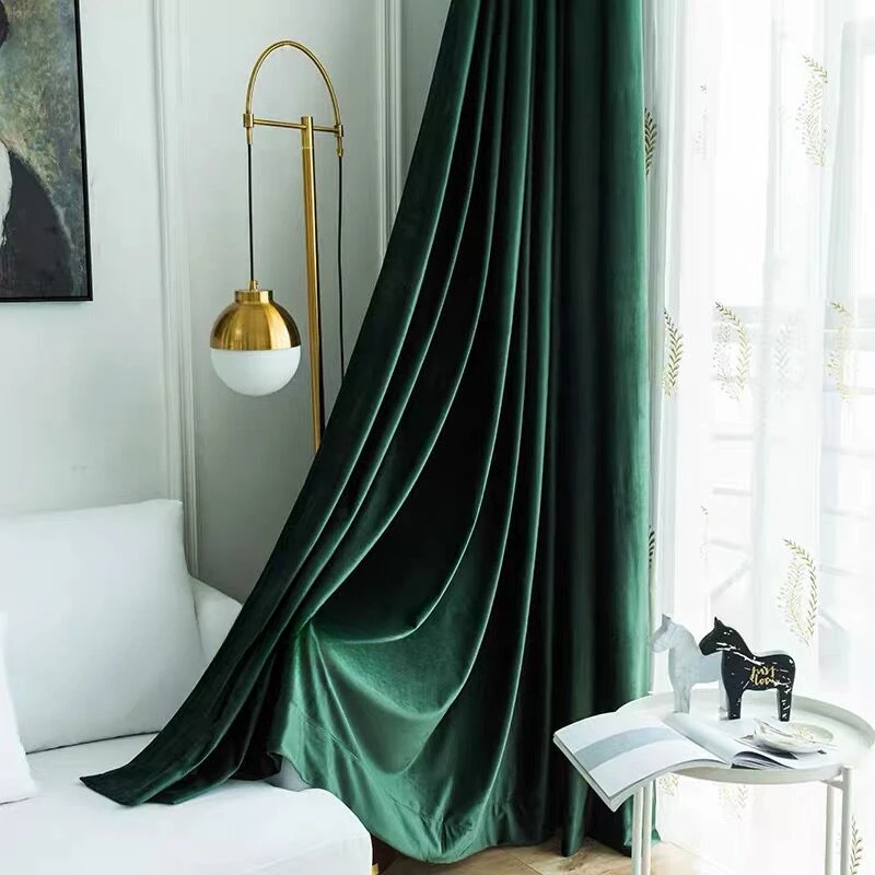 Dark Green Velvet Curtains for Living Room Bedroom Dining Window Decor Luxury 80% Blackout Fashion Elegant Fabric