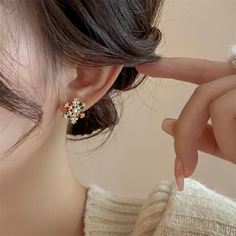 GANPUP Weihnachts-Schneeflocken-Rentier-Ohrstecker mit glänzendem Zirkon für Damen, modischer neuer Schmuck, Geschenk für Party, серьги женские – Detail 1