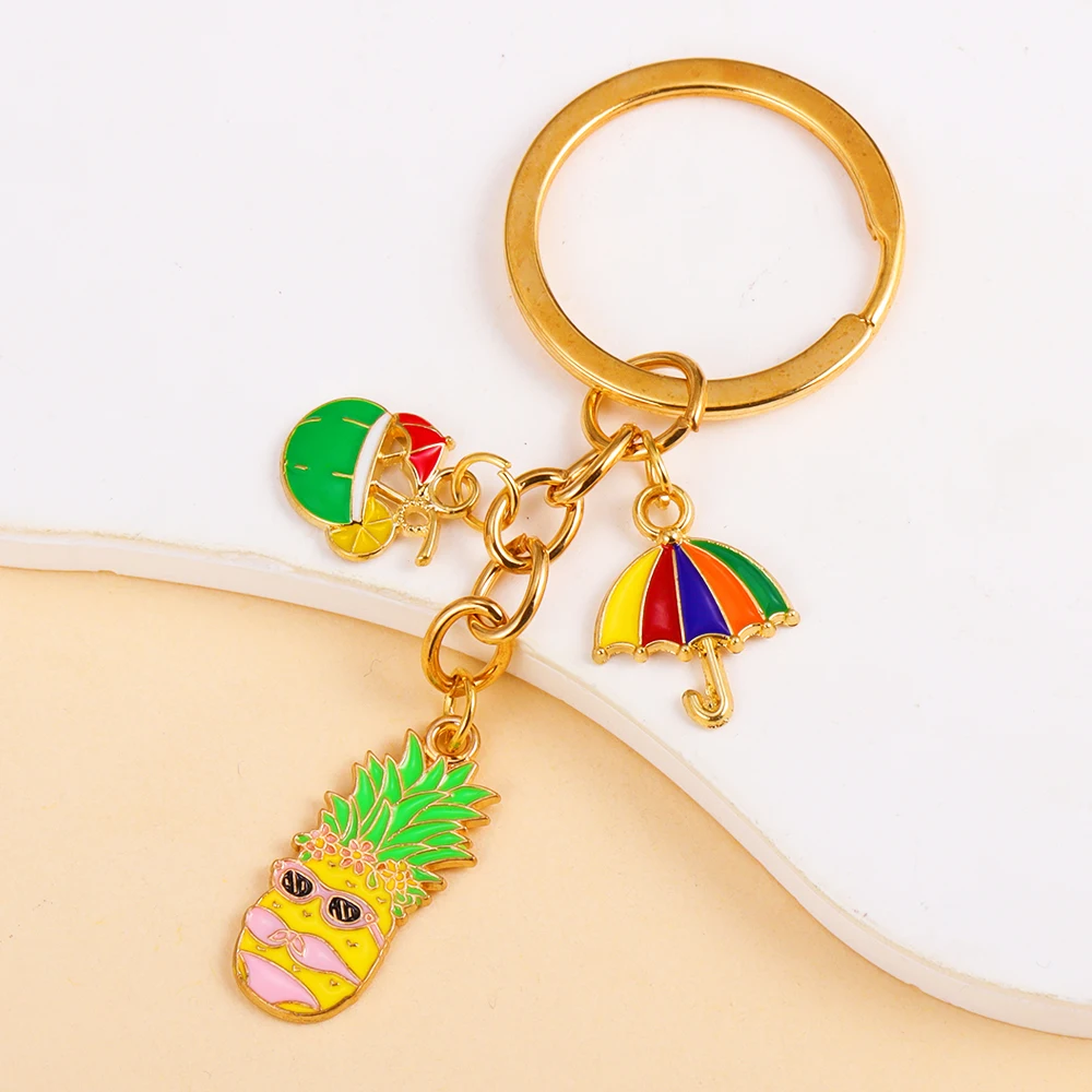 Funny Summer Beach Bikini Pineapple Pendants Keychain For Women Men Bags Car Key Key Holder Ornaments Party DIY Souvenir Gifts