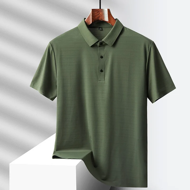 

Men's Summer Ice Silk Short Sleeve Shirt Thin Breathable Quick Dry Business Top Pure Color Polyester Fiber Non-Ironed