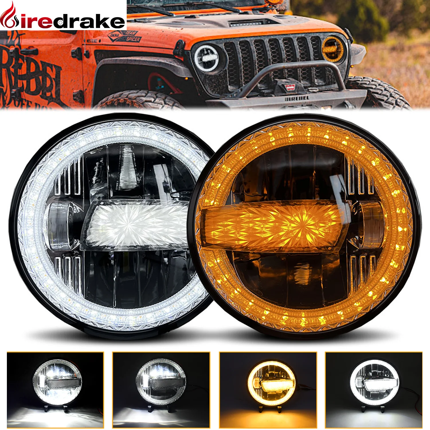 

7-дюймовая фара Wrangler Jeep Round Diamond Halo Фара высокой мощности 300 Вт 300000 Фара LM для JK Harley Hummer 6000K 30V