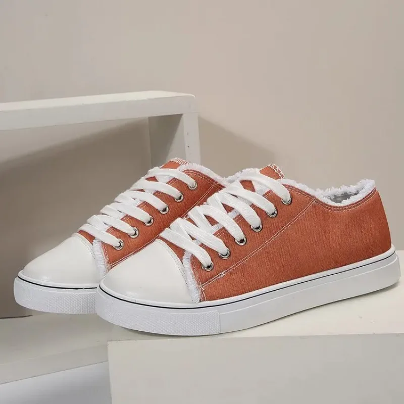 Canvas Shoes Women 2023 Autumn New European and American Fashion Explosive Orange Flat Canvas Shoes Women