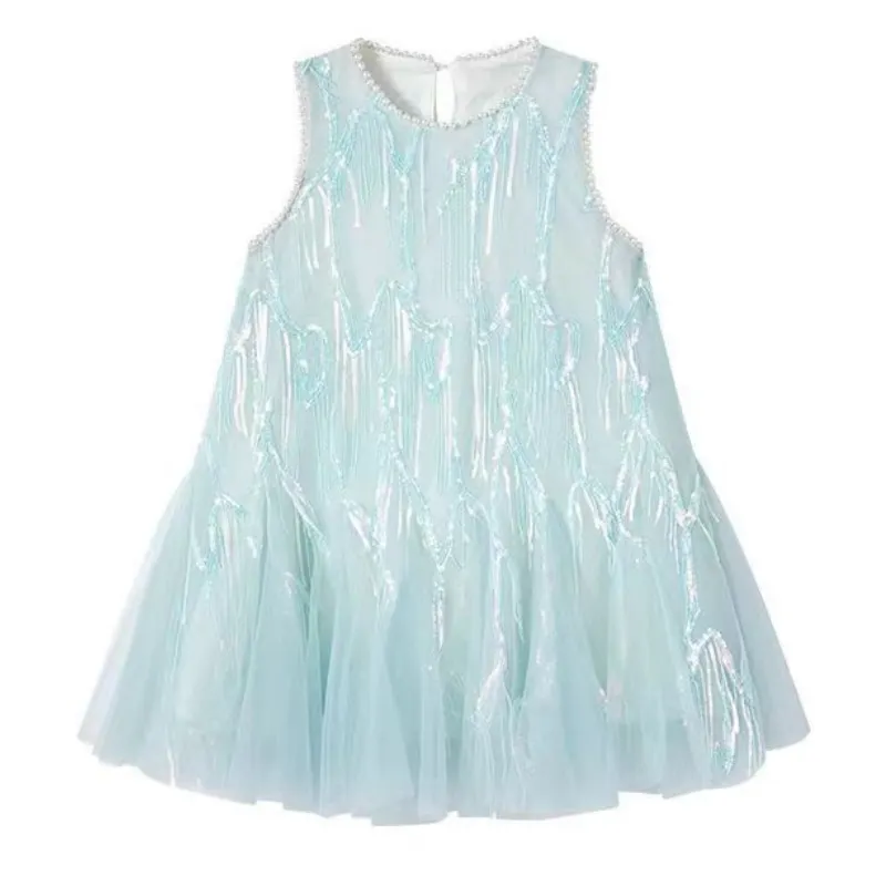 

Fashion Baby Girl Sequined Princess Dress Teens Child Sleeveless Pearl Elegant Vestido Dress Birthday Party Baby Clothes 2-12Y