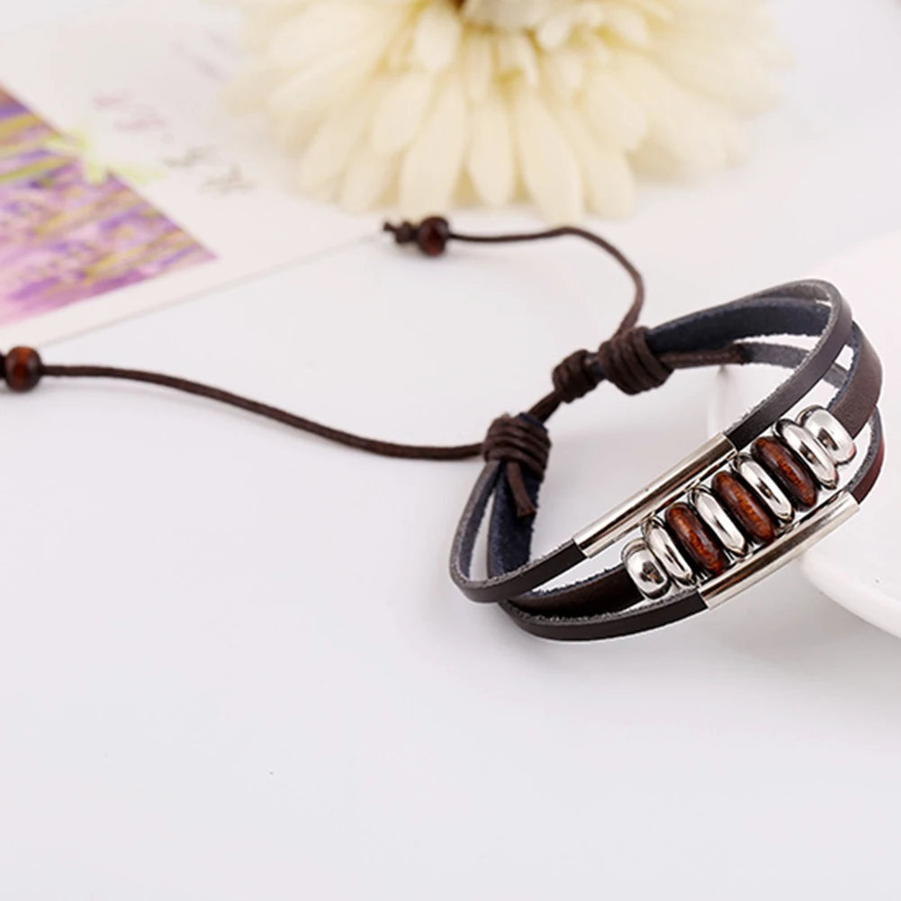 

Multilayer Leather Wrap Bracelet Couples Personalized Adjustablees Braideds Bangle For Wedding