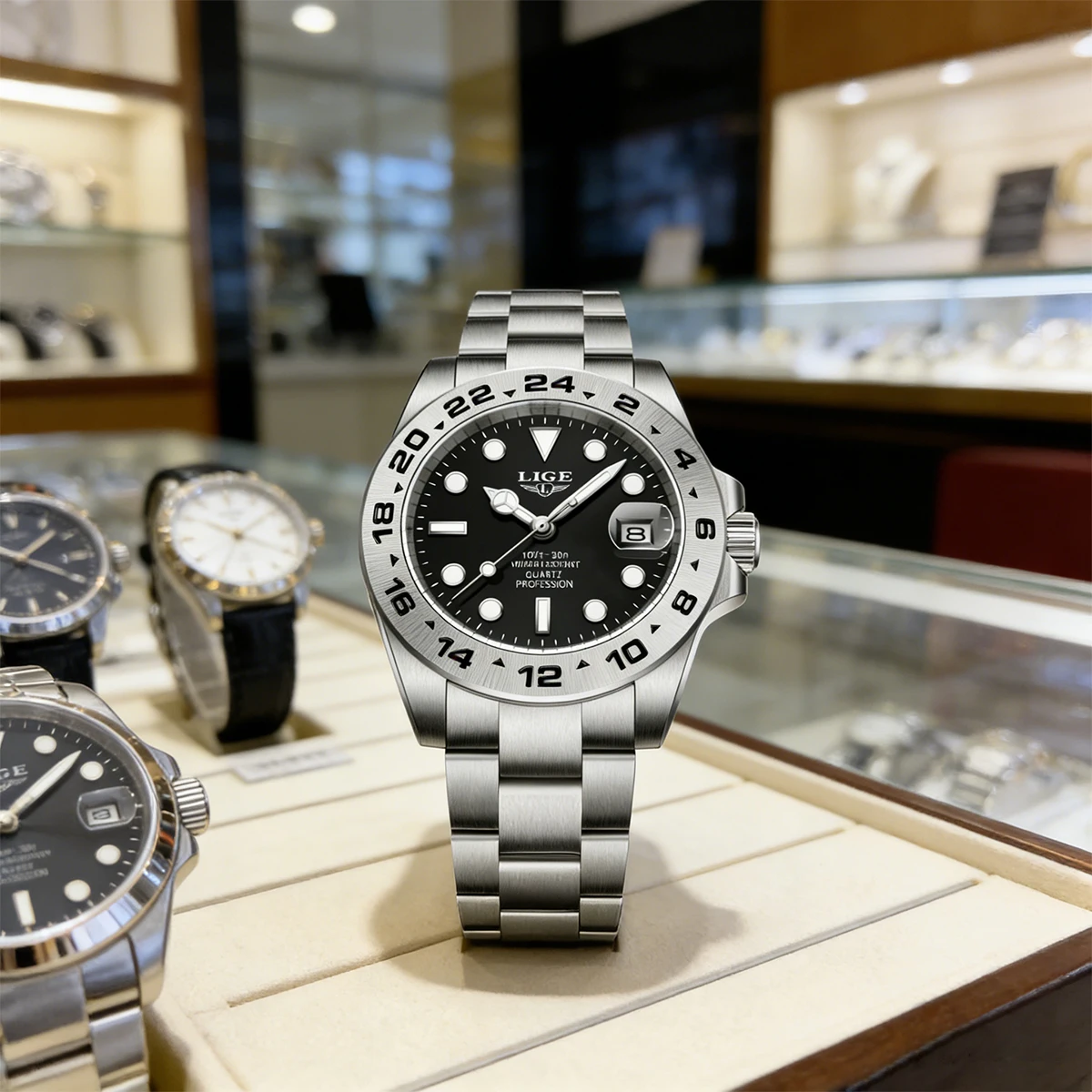 LIGE Herren-Businessuhr, luxuriöse Sport-Quarzuhr, wasserdicht, leuchtend, Edelstahl-Armbanduhr, Relogio Masculino