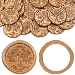 25pcs Tree of Life Wax Seal Stickers, Antique Gold Botanical Self-Adhesive Wax Stamp Stickers, Wedding Party Invitation Envelope