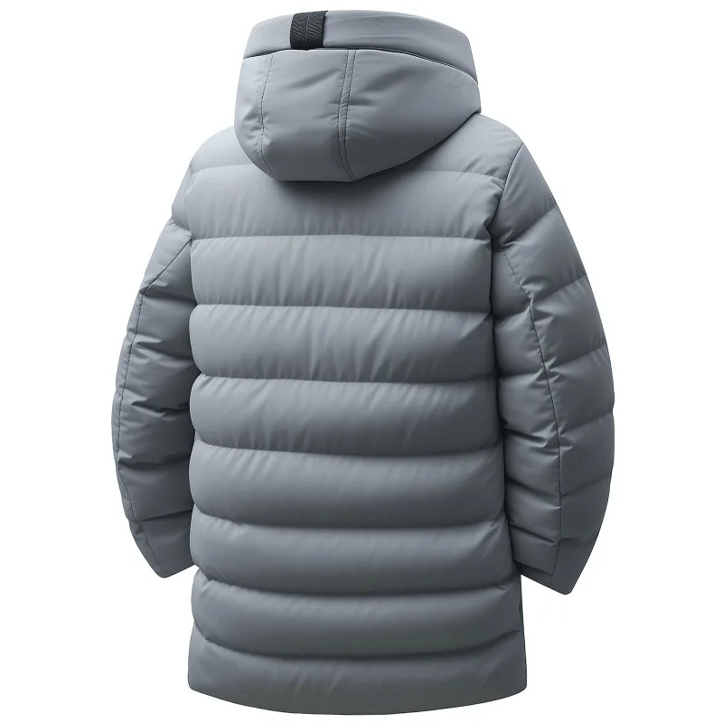 KIDWHXR Men Parkas Jacket Winter Simple Solid Mid Length Male Coat Thicken Warm Long Sleeve Zipper Man Casual Hooded Outerwear