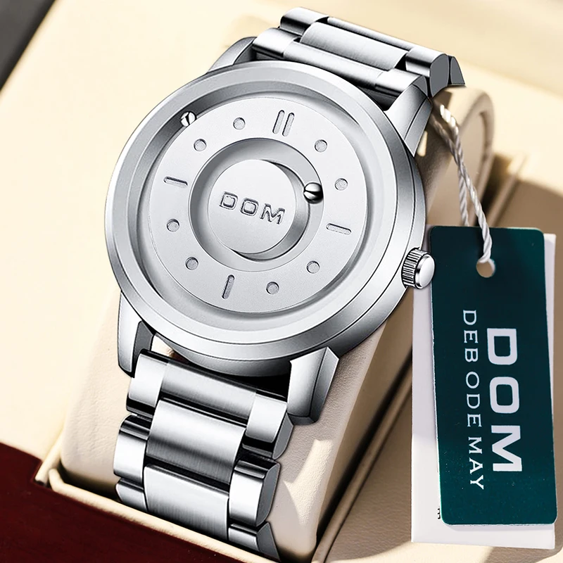 DOM 1850 تعليق مغناطيسي تصميم شخصي ساعات للرجال مقاوم للماء الكوارتز الصلب قطاع Relogios Masculino ساعة فاخرة #2