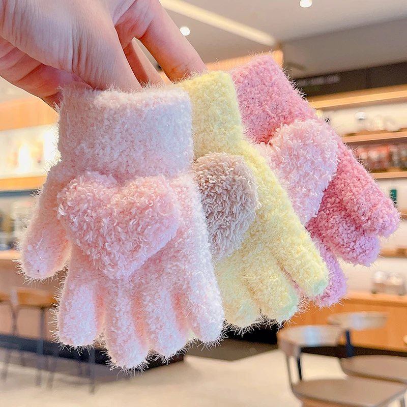 0-3 Years Old Winter Baby Girls Cute Soft Knitting Cartoon Five Finger Gloves Children Lovely Outdoor Warmth Gloves Kids Mitten