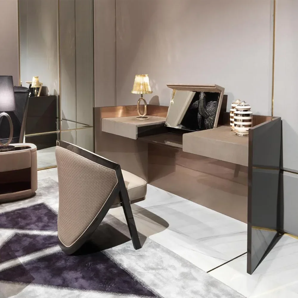 JJItalian Light Luxury Dressing Table Bedroom Paint With Mirror Flip Makeup Table Light Luxury Post-modern Dressing Table
