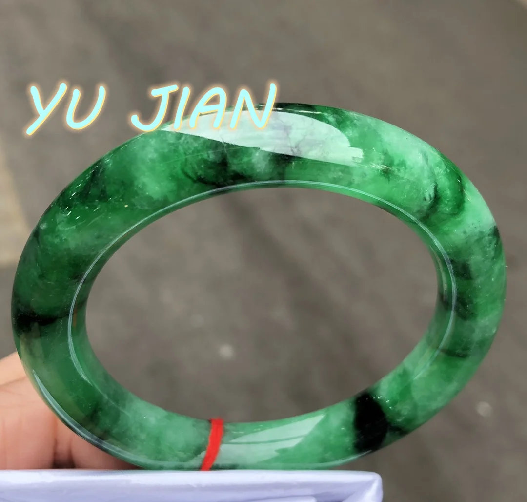 

Only One!! Special Offer 56.5mm Jadeite Bracelet Rare Color Jade Floating Green Flowers Bangle Delicate Handring Fine Jewelry