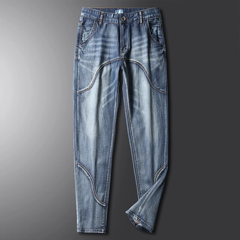 

Male Cowboy Pants Straight Trousers with Pockets Blue Jeans for Men Retro Baggy Buggy Autumn Clothing Washed Original Winter