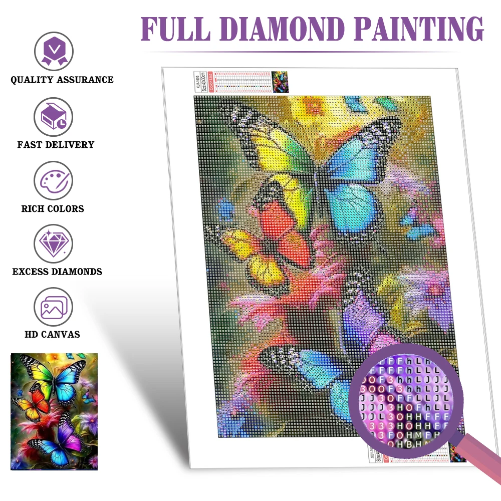 Huacan 5D Diamond Painting Animal Butterfly Full Diamond Embroidery Flower Cross Stitch Home Decor Art Handmade Gift