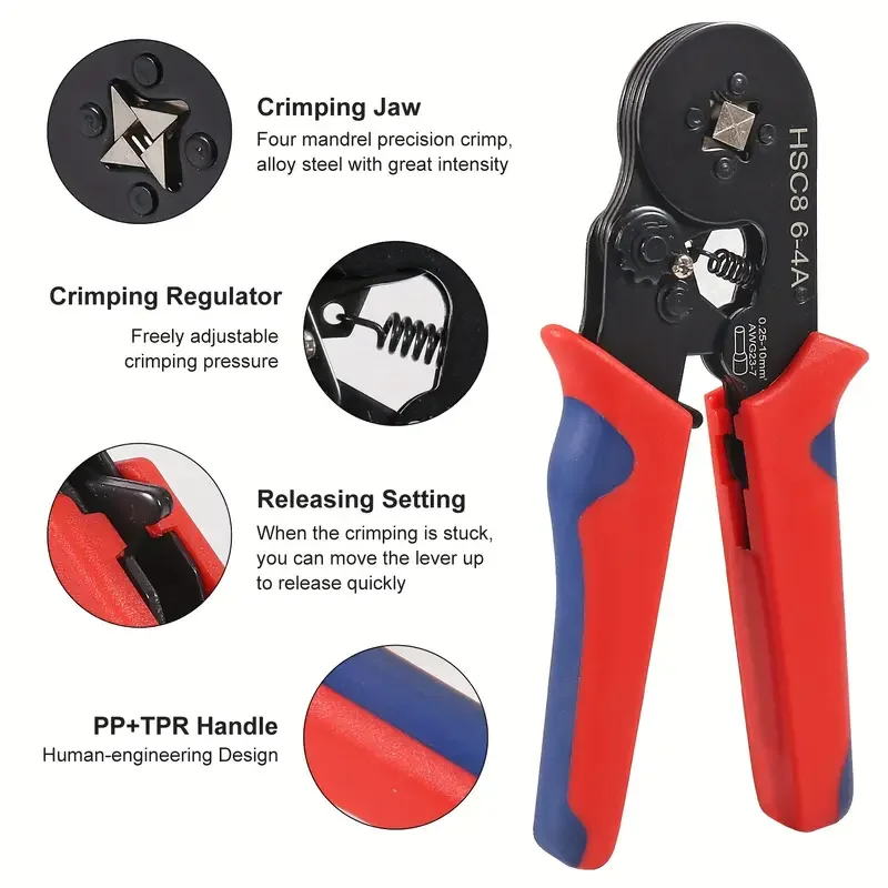 1200 Pcs VE Tubular Crimping Terminal + HSC86-4 Clamp Box, Electrical equipment Connector, Wire Connection Terminal