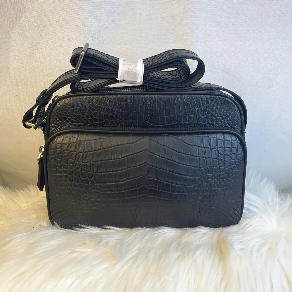 

Мужская сумка через плечо в экзотическом стиле из натуральной кожи крокодила, мужская черная сумка-почтальон из натуральной кожи живота крокодила