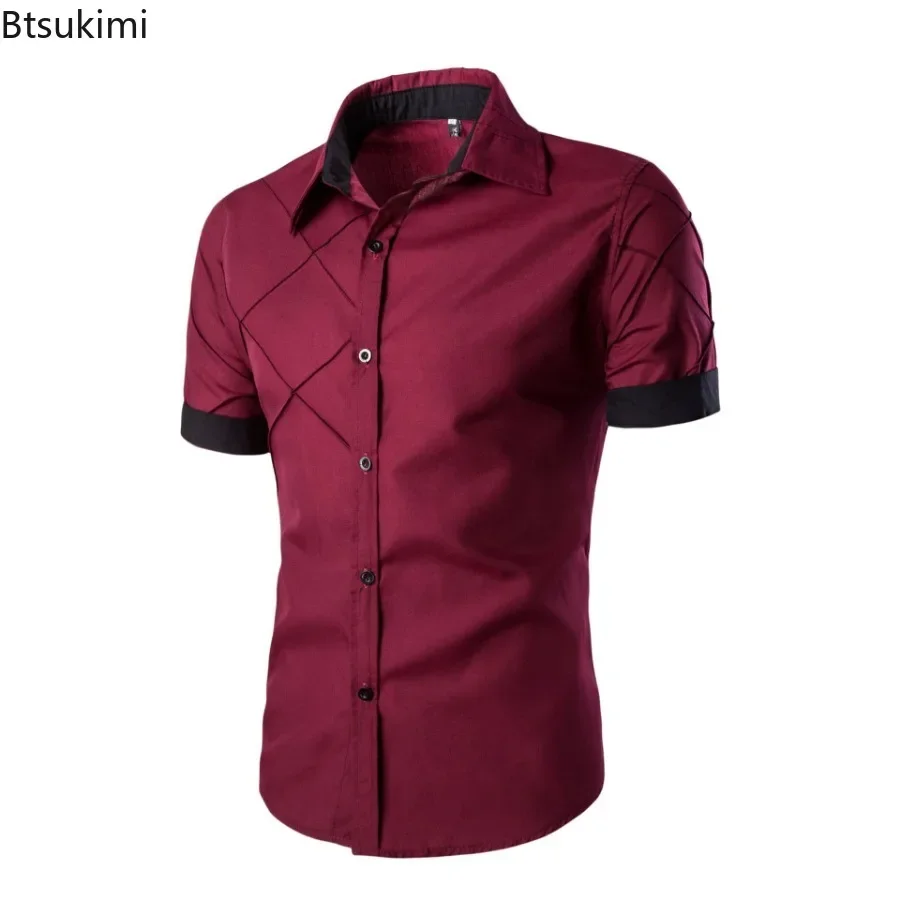 Camisa de manga corta informal de estilo empresarial a la moda para hombre, camisas formales sociales básicas de algodón cómodas, blusa de alta