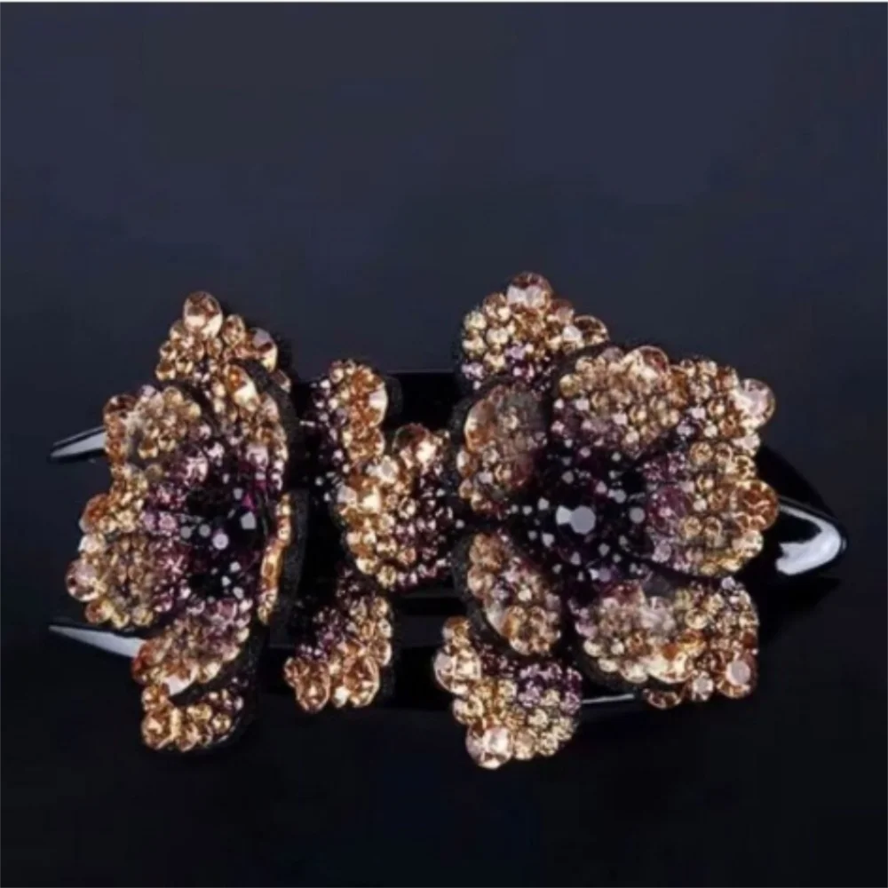 

New Korean Style Hair Clip Double Flower Rhinestone Women Hair Claw Duckbill Clip Hair Accessories