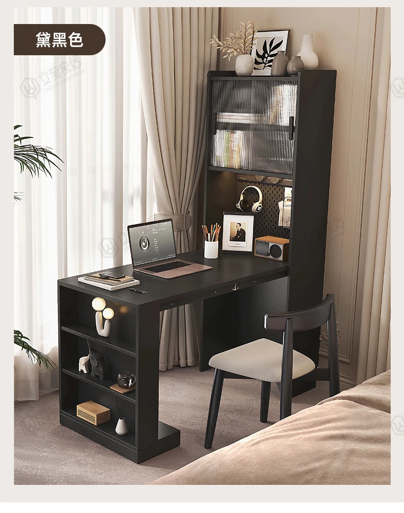 Solid wood desk bookcase integrated folding computer desk small household corner learning office workbench long table