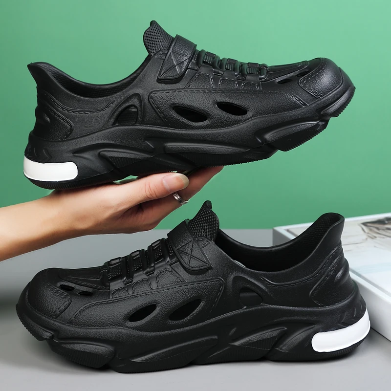 

Летние мужские сандалии, модные туфли с толстой подошвой и отверстиями, тапочки из ЭВА с закрытым носком, уличные пляжные нескользящие мужские сандалии с отверстиями, размеры 39-45