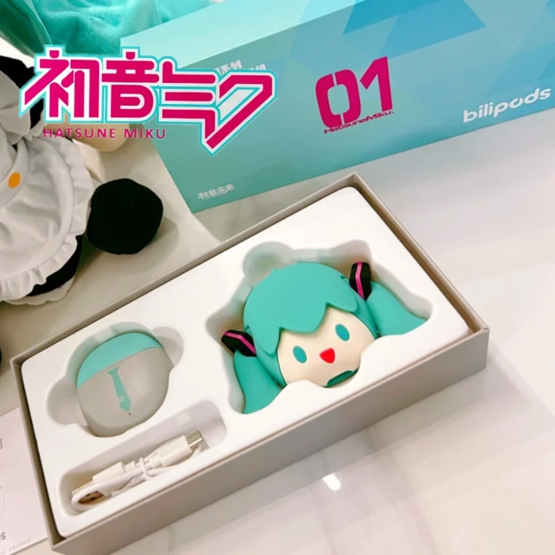 Hatsune Miku Anime Cartoon Wireless Bluetooth Headphones Set Cute Silicone Protective Cover Semi-in-ear Christmas Gift