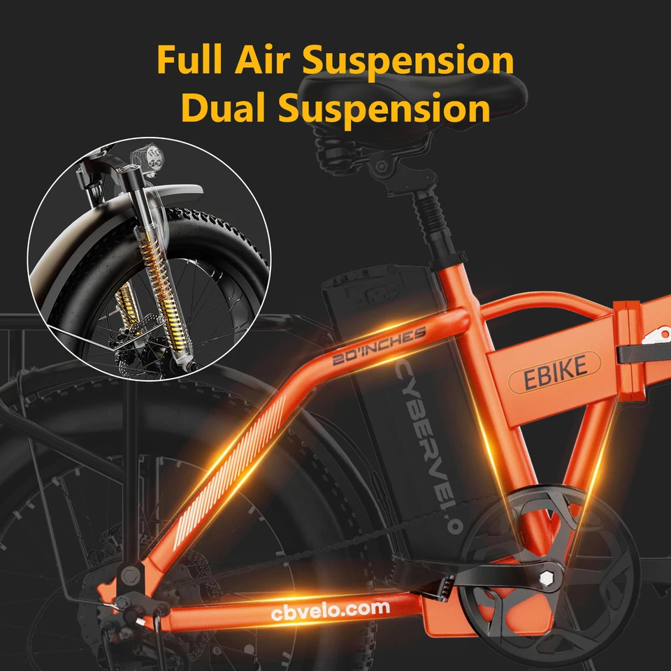 Cybervelo 1000W Peak High-speed Brushless Folding 20 Inch Fat Tire Electric Bike for Adults 48V 20.8Ah/50Ah Removable Battery 80 Miles Range Commuter E-Bicycle EK4 image 14