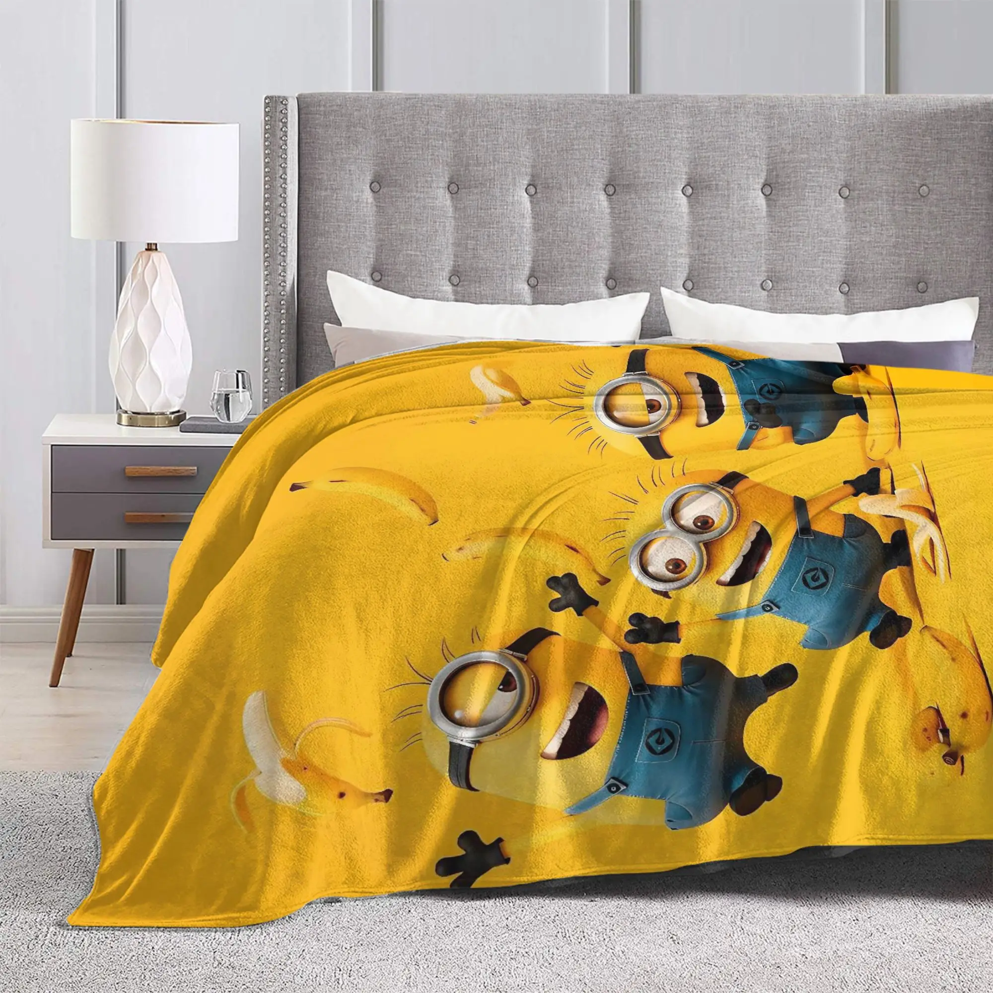 M-Minions-s Banana Funny Cartoon Blanket Flannel  Winter  Breathable Ultra-Soft Throw Blanket for Bedding Car Plush Thin Quilt