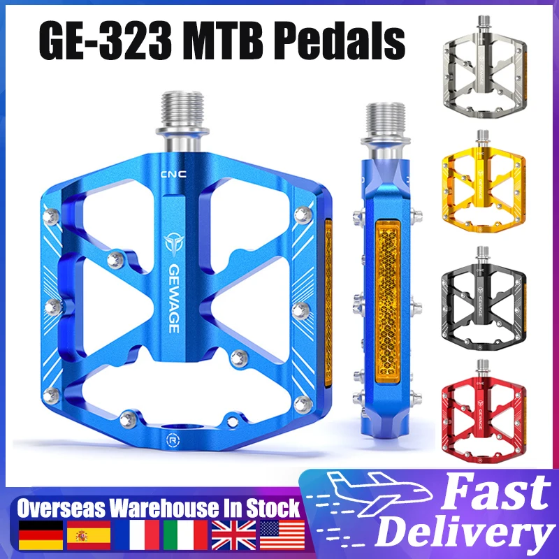 

GE-323 Bike Pedals CNC Aluminum Alloy MTB Bicycle Pedals with Reflectors Sealed Bearing Non-Slip Mountain Bike Pedals Cycling