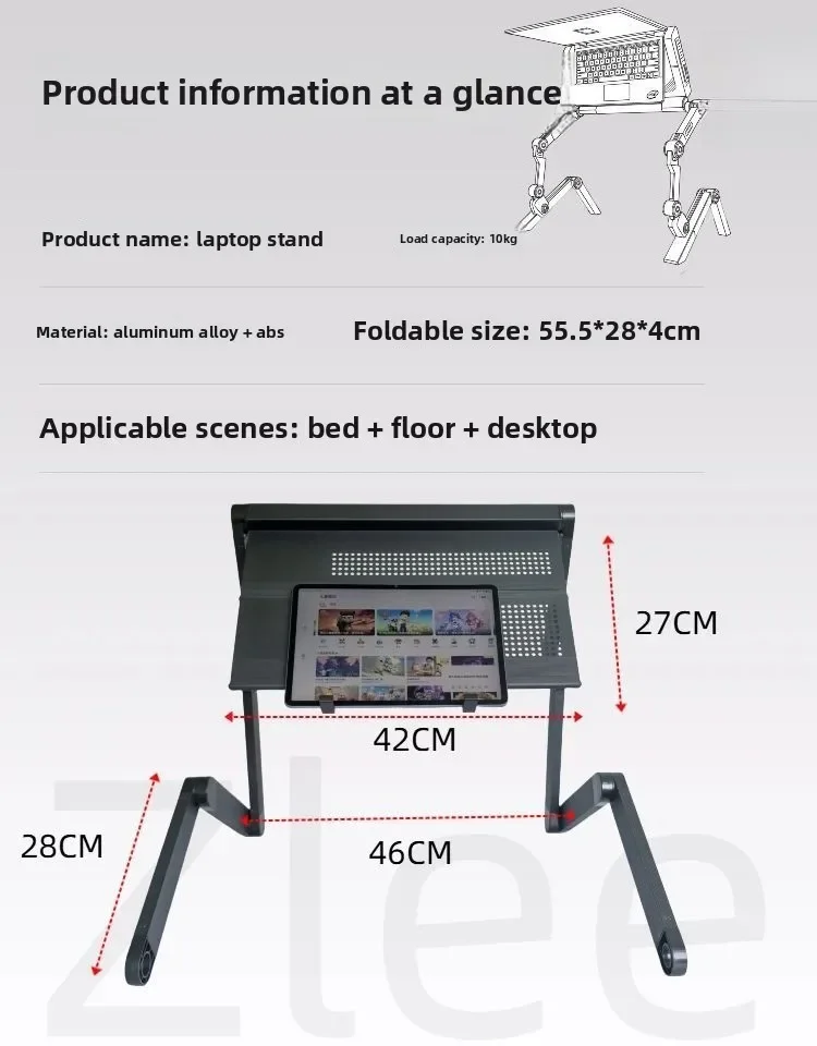 Laptop computer desk lying down with computer office folding bracket lying flat working