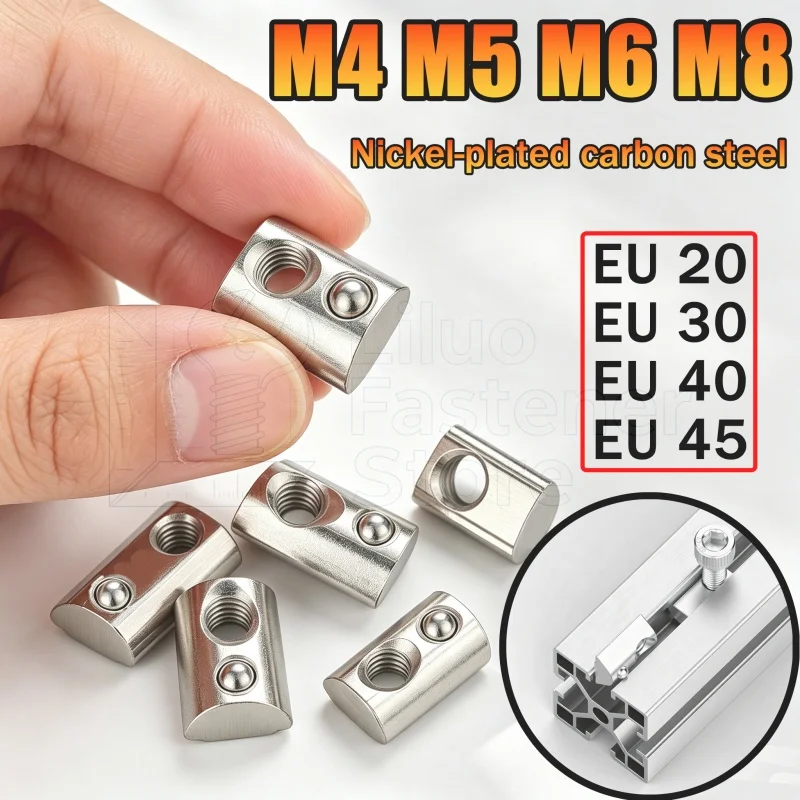 2-50Pcs Spring Loaded T-Nut M4 M5 M6 M8 Roll-in T Spring Nuts Block for 2020 3030 4040 4545 EU Aluminum Extrusion Profiles