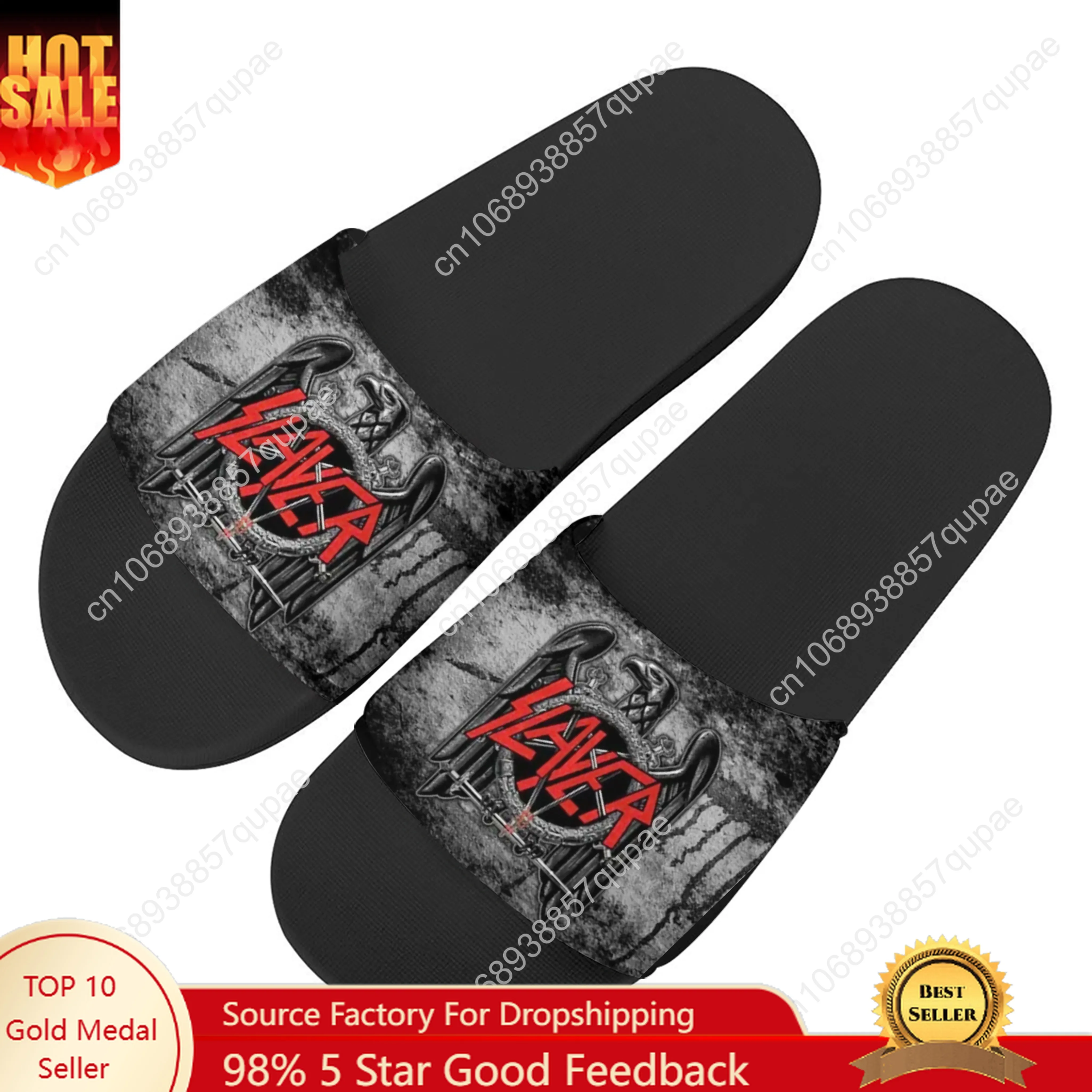 Slayer Heavy Metal Rock Band Slippers Home Water Shoes Mens Womens Teenagers Outdoor Beach Pool Sandals Custom Summer Slipper