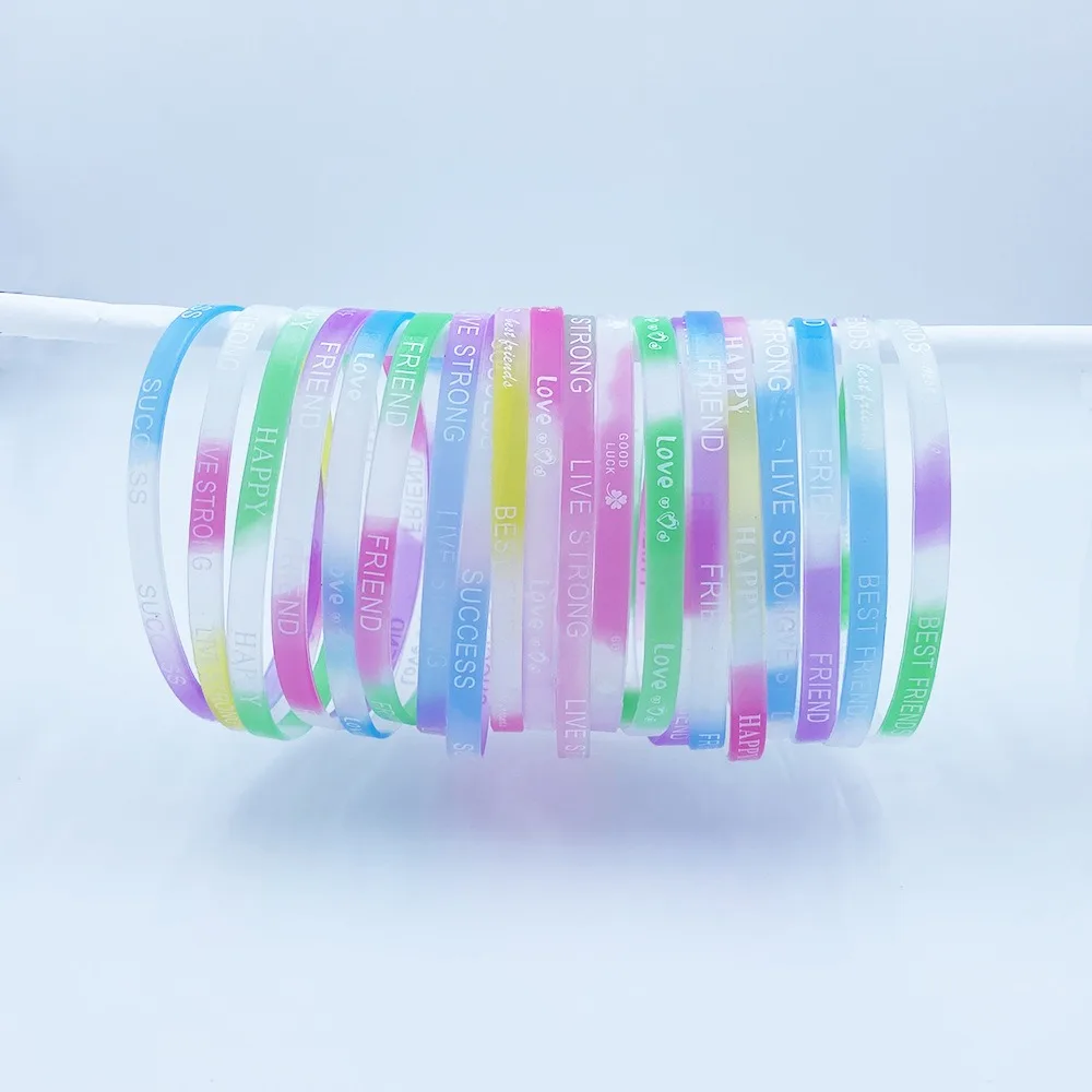 10pcs Fashion 5mm Luminous Silicone Bracelet Letter Sports Elastic Bracelet Candy Color Fitness Band Outdoor Jewelry