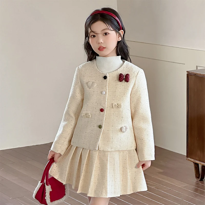 Children Clothing Sets Little Fragrant Wind Princess Suit Heavy Fleece Winter Suit Toddler Girls Clothes Baby Outfit Set 2025